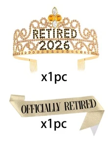 2 pièces/set Couronne et écharpe de retraite 2026, couronne strass "RETRAITÉ" pour fête de retraite, coiffe de couronne de célébration, décoration de fête, accessoire photo, créateur d'ambiance, conçu pour la fête de retraite et les rassemblements d'adieu, également adapté comme accessoire photo - Multicolore - Voir 13