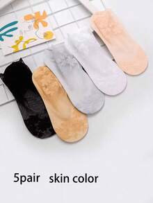 5 Pairs Women's Breathable Elastic Thin Leaf Boat Socks, Transparent Lace Invisible Socks, Lolita Style Knee-High Socks, Suitable For Outdoor Sports, Dancing, Walking, Christmas, Winter And Other Occasions - Multicolor - View 12