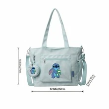 Miniso Disney Stitch Cute Cartoon Pattern Fresh Light Green Multi-Functional Large Capacity Tote Bag 2 Pieces Set With Coin Purse, Multi-Way Carry, Ideal For Daily Commute, Storage, Carry And Outdoor Travel - Light Green - View 4