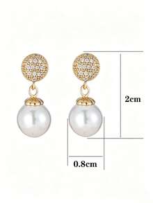 1 Pair High-Quality Faux Teardrop Faux Pearl Earrings For Brides, Wedding Bridal Bridesmaid Jewelry,Classy,Festival - Gold - View 6