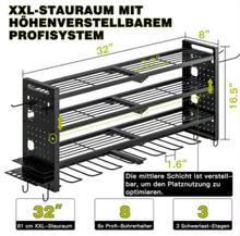 Organizador de herramientas de pared, ideal para garajes, un gran regalo para hombres, organizador de herramientas inalámbricas de 4 niveles con 8 ranuras para tarjetas, práctico estante de almacenamiento para garaje. - Schwarz - Übersicht 2