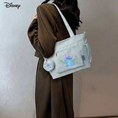 Miniso Bộ 2 túi tote đa năng cỡ lớn màu xanh nhạt tươi mát chủ đề "Spring Vibes" của Disney Lilo & Stitch, kèm ví đựng tiền xu, có thể mang theo nhiều cách, lý tưởng cho việc đi lại hàng ngày, đựng đồ, mang theo và du lịch ngoài trời.