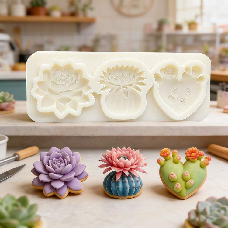 Sturdy Succulent Plant-Shaped Chocolate Silicone Molds, Desert Cactus-Shaped Pudding Molds, Reusable Kitchen Baking Tools, Capable Of Making Lip Balms, Dough, Chewing Gum, Keychain Pendants, And Tabletop Decorations - View 3