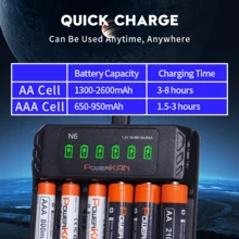 POWERKAN 可充电套装：6槽智能充电器 + 8节1.2V镍氢AA/AAA可充电电池，1000次循环寿命，适用于玩具、遥控器和家用电子产品的高性能解决方案 - 是 - 查看 9