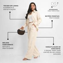 Women's Linen Set - Pants And Shirt With Buttons - Beige - View 4