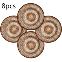 Set med 1/2/4/6/8/300 runda bordsunderlägg med 36 cm diameter, designade med retro koncentriskt cirkelmönster och vävt brunt beige gradientspiralmönster, tjockt slitstarkt tyg - Multifärgad - Visa 18