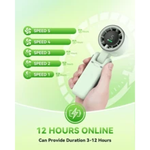 Portable Handheld Turbo Fan, 5000mAh Battery Operated, Up To 12 Working Hours, 5 Gear Wind, LED Display, 180-Degree Foldable, 3-In-1 Hand Fan, Rechargeable Stylish Fan With Air-Turbo-Tech Cooling For Outdoor Activities, Travel, Work&Beach Trip Essentials(Green) - 綠色 - 查看 4