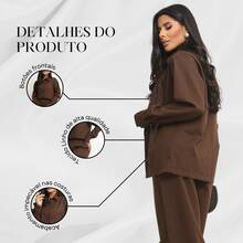 Women's Linen Set - Pants And Shirt With Buttons - Rust Brown - View 6