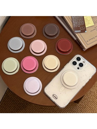 Solid Color Push And Pull Bracket 1pc Adjustable Magnetic Phone Holder Foldable Unique Design With Dual-Person Leaning Support Compatible With Apple And Android Phones Great Gift For Birthday Family And Friends With Push And Pull Handle Phone Accessory Mother's Day Mom Gift