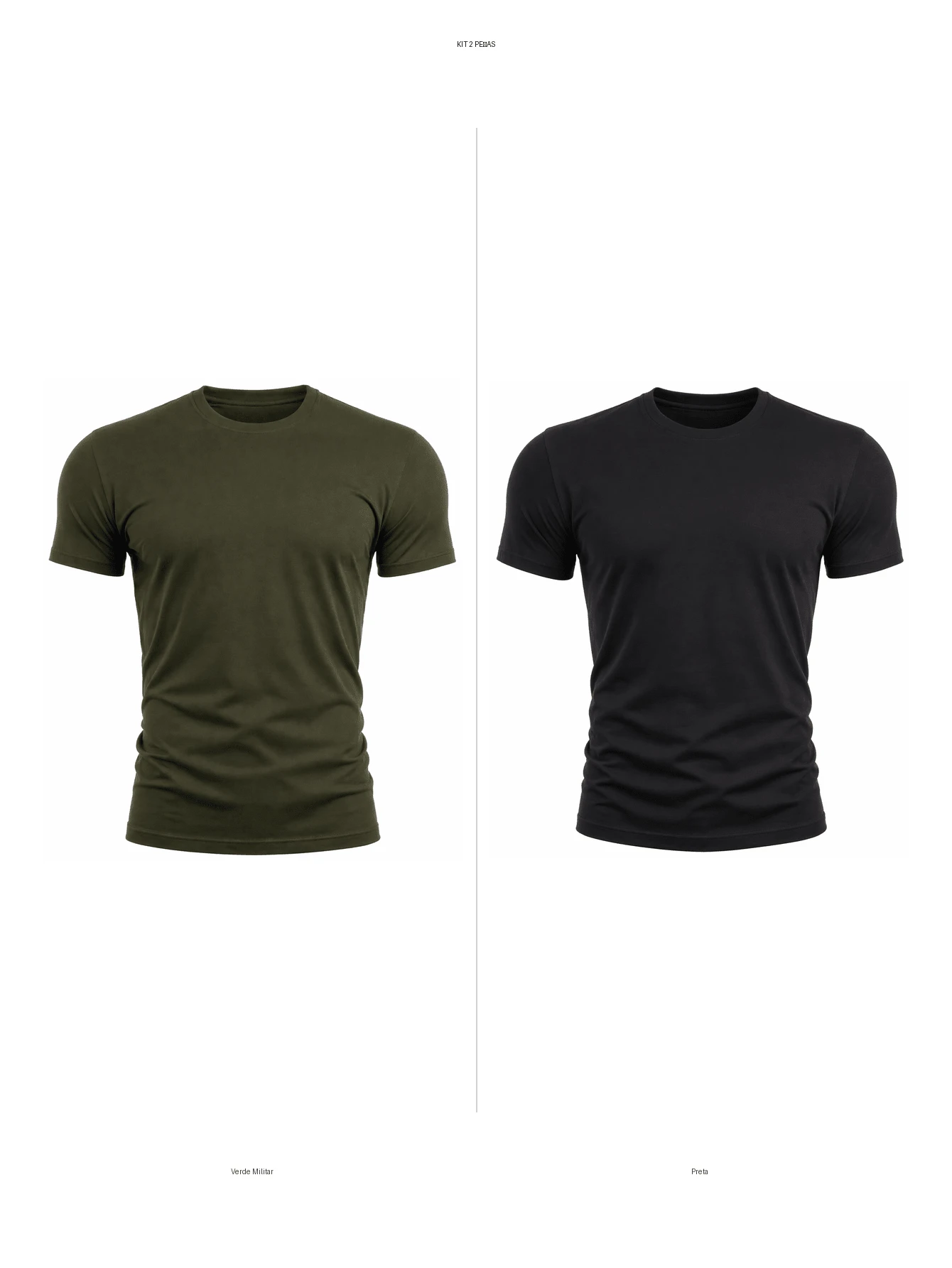 Kit 2 Camisetas Poliéster – Básica Lisa, Confortável, Leve, Secagem Rápida, Não Amassa, Academia e Dia a Dia - verde militar e preto - Visão 1