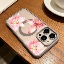 Pink Floral Lily Orchid Pattern-Pastel Magnetic Phone Case For IPhone 16/15/14/13/12/11/X/XS -Slim TPU Shockproof Cover,Anti-Slip & Scratch-Resistant,Perfect Birthday Present For Her |Summer Gi - Grey - View 2