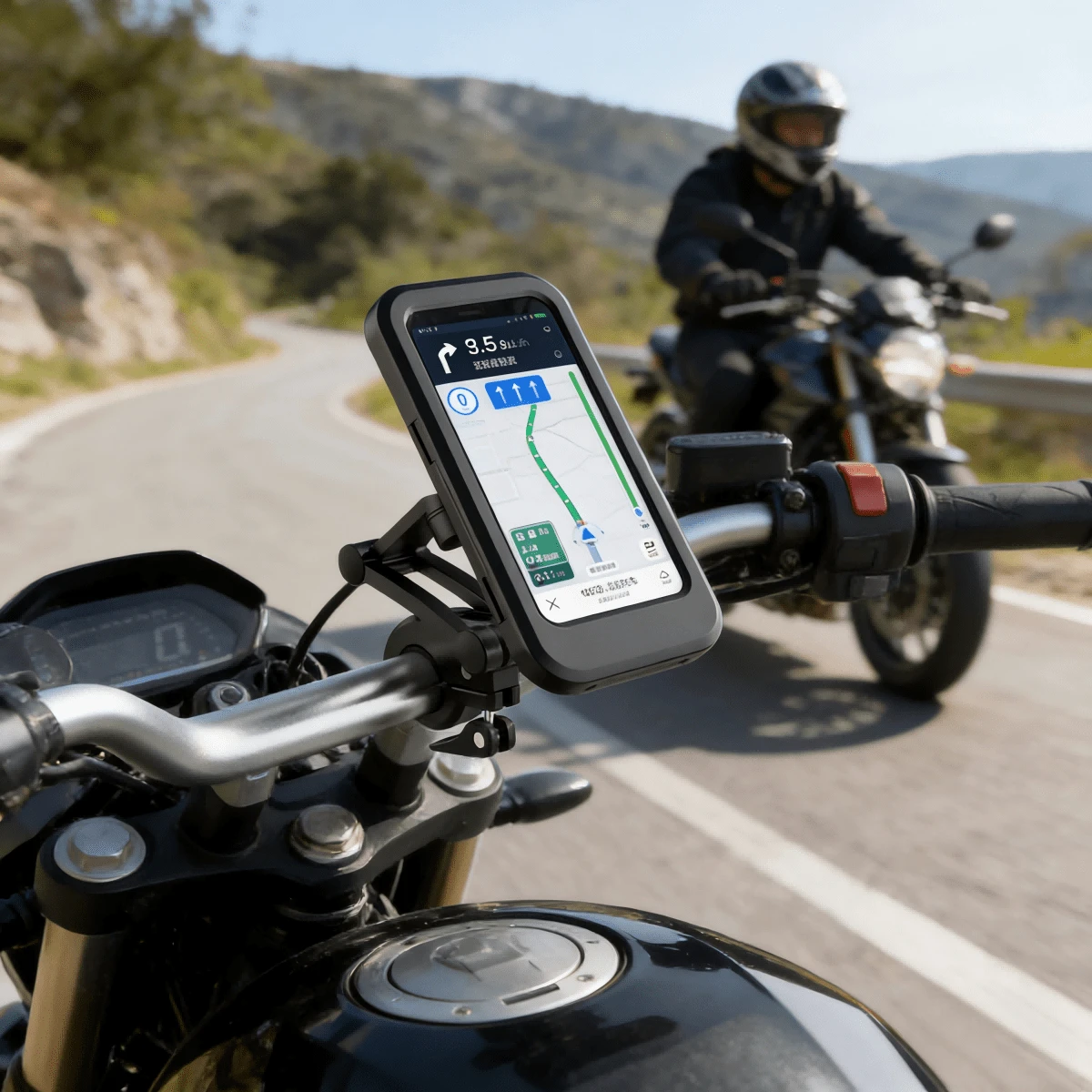 Wasserdichter Motorrad Fahrrad Handyhalter, Universelle Fahrrad GPS Halterung 360° drehbar und verstellbar, Motorrad Handyhalter - Schwarzer Lenker - Übersicht 1