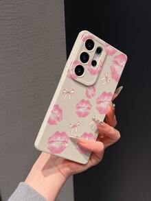 1pc White Matte Shockproof Anti-Slip Phone Case With UV Printed Pink Lips & Bow Pattern, Suitable For GALAXY S26, S26+, S26U, S25FE, A17, A07, A37, A57, A56, S25, S25PLUS, S25ULTRA, S24, S24PLUS, S24ULTRA, S23, S23PLUS, S23ULTRA, S23FE, S22, A55, A54, A53, A52, A51, A05S, A06, A13, A14, A15, A16, A22, A23, A25, A33, A34, A35 - Multicolor - View 2