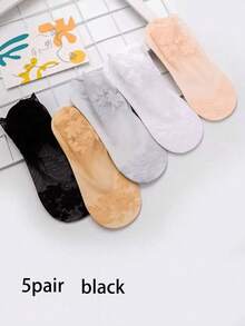 5 Pairs Women's Breathable Elastic Thin Leaf Boat Socks, Transparent Lace Invisible Socks, Lolita Style Knee-High Socks, Suitable For Outdoor Sports, Dancing, Walking, Christmas, Winter And Other Occasions - Multicolor - View 14