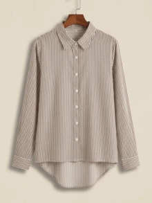 Frenchy Striped Print Drop Shoulder T-Shirt - Brown - View 2