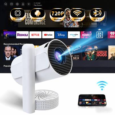 Proyector insignia Android 14 A Z11, compatible con 4K, 5000 lúmenes, proyección de 240°, enfoque automático y corrección automática de la distorsión trapezoidal, WiFi 6, Bluetooth 5.3 para transmisión inalámbrica, ultra silencioso para cine en casa, juegos, oficina