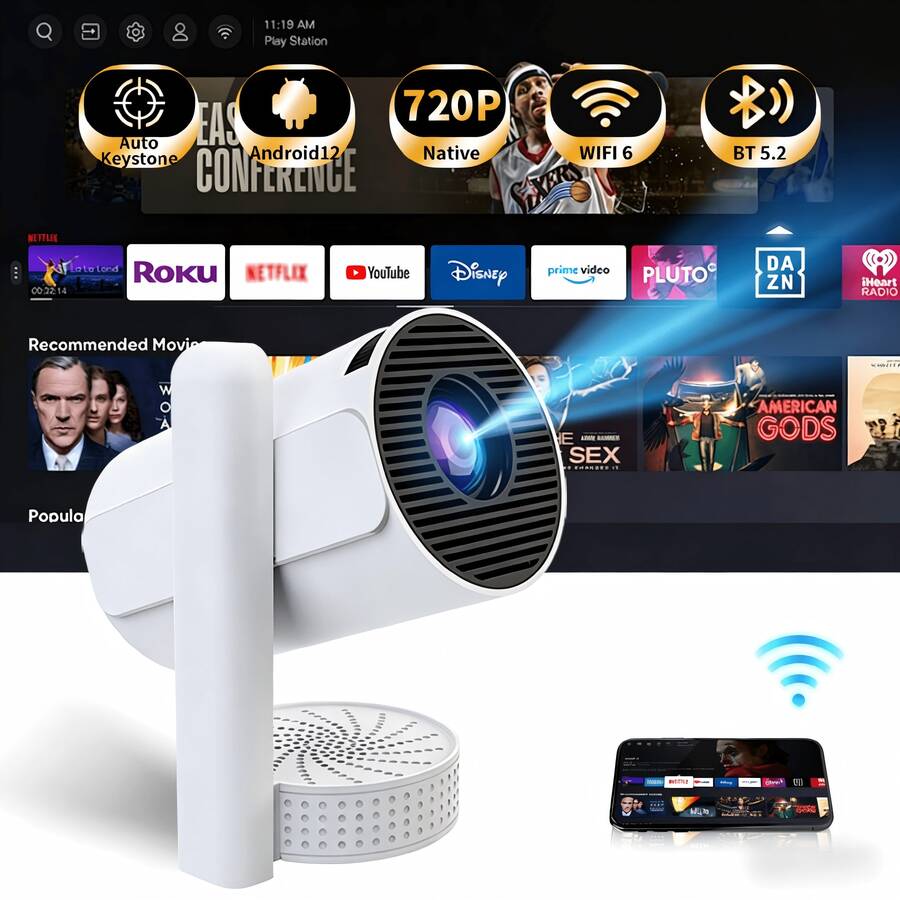 Proyector insignia Android 14 A Z11, compatible con 4K, 5000 lúmenes, proyección de 240°, enfoque automático y corrección automática de la distorsión trapezoidal, WiFi 6, Bluetooth 5.3 para transmisión inalámbrica, ultra silencioso para cine en casa, juegos, oficina