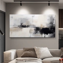 1 pezzo Decorazione da parete in tela d'arte astratta moderna - Eleganti pennellate beige, nere e bianche, adatta per soggiorno, camera da letto, stile contemporaneo, decorazione da parete astratta, design artistico, decorazione d'interni estetica, con o senza cornice, decorazione per la casa, regalo ideale per il riscaldamento della casa, decorazione per appartamenti di college, decorazione da parete per hotel, casa, soggiorno, camera da letto, bagno e ufficio - A - Visualizzare 2