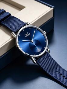 ONOLA Reloj de cuarzo para hombres 2026 nuevo, resistente al agua 30M, correa de nailon casual, esfera azul clásica y retro - Unitalla - Ver 11