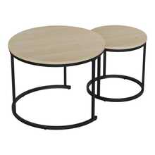 Juego de dos mesas de centro apilables, chapadas en roble, mesa de centro redonda de 60 cm de diámetro, estructura metálica, estilo moderno, adecuadas para salón, dormitorio o balcón. - Albaricoque - Ver 9