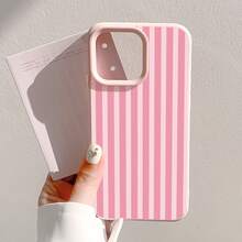 1pc Pink Striped Phone Case, Cute Cartoon Shock-Proof Protective Cover Compatible With Apple 17 Pro Max/17 Pro/17/16 Pro Max/15 Pro Max/14/13/12 Pro Max/11, A Fashionable And Creative Gift Choice - Pink - View 2