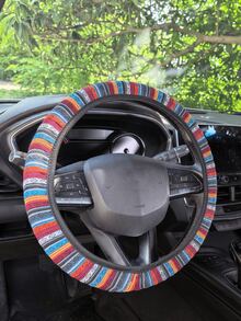 3 buah Sarung Setir Universal 15 Inci Gaya Bohemian dari Linen Tenun + 2 buah Set Sabuk Pengaman, Aksesori Dekorasi Interior Mobil Anti Selip dan Nyaman, Cocok untuk Wanita dan Pria (5 Warna) - Gaya retro - View 11