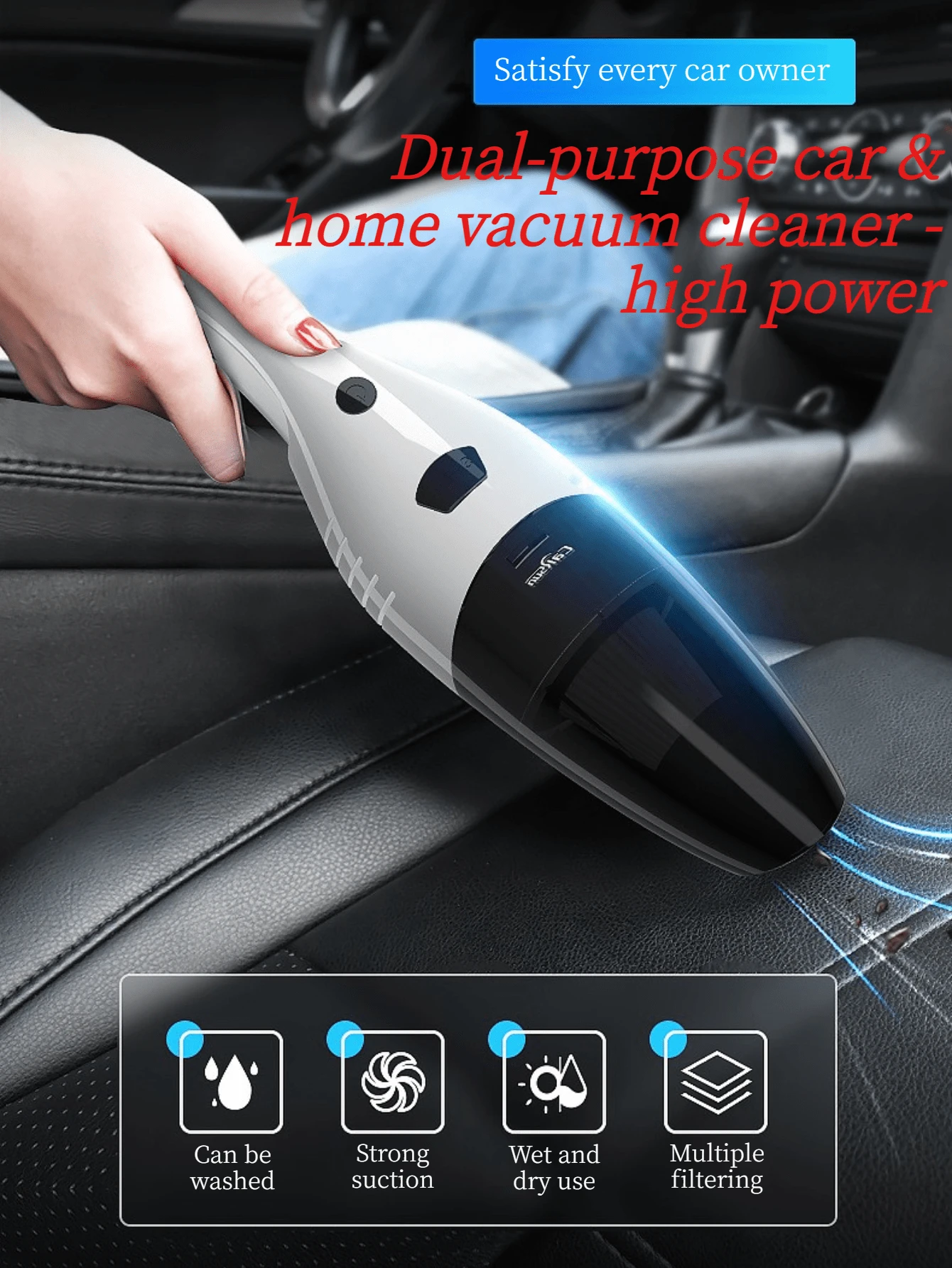 Corded Mini Handheld Vacuum Cleaner, High Power Dual-Use Vacuum Cleaner Suitable For Home And Car, Wet & Dry Car Vacuum Cleaner, Applicable For Car, Home, Pet And Office. (Note: This Product Has No Battery, It Needs To Be Connected To The Car Power Supply To Work, Otherwise It Cannot Work Under Other Conditions)
