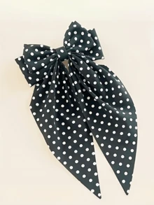 1件大波點蝴蝶結髮夾，適合女性與女孩，超大黑色與白色緞帶髮夾，復古法式風格婚禮派對髮飾 - 黑色 - 查看 4
