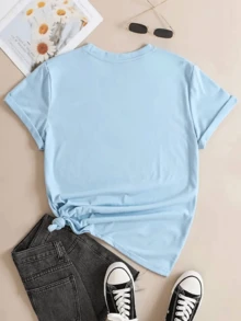 Fish Shirt,Women's  Summer Boho Tee - Coastal Beach T-Shirt, Striped Fish Trio Shirt , 2026-Cute Clothes,Beach Vacation Outfits Woman - 薄荷藍 - 查看 2