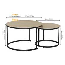 Juego de dos mesas de centro apilables, chapadas en roble, mesa de centro redonda de 60 cm de diámetro, estructura metálica, estilo moderno, adecuadas para salón, dormitorio o balcón. - Albaricoque 1 - Ver 3