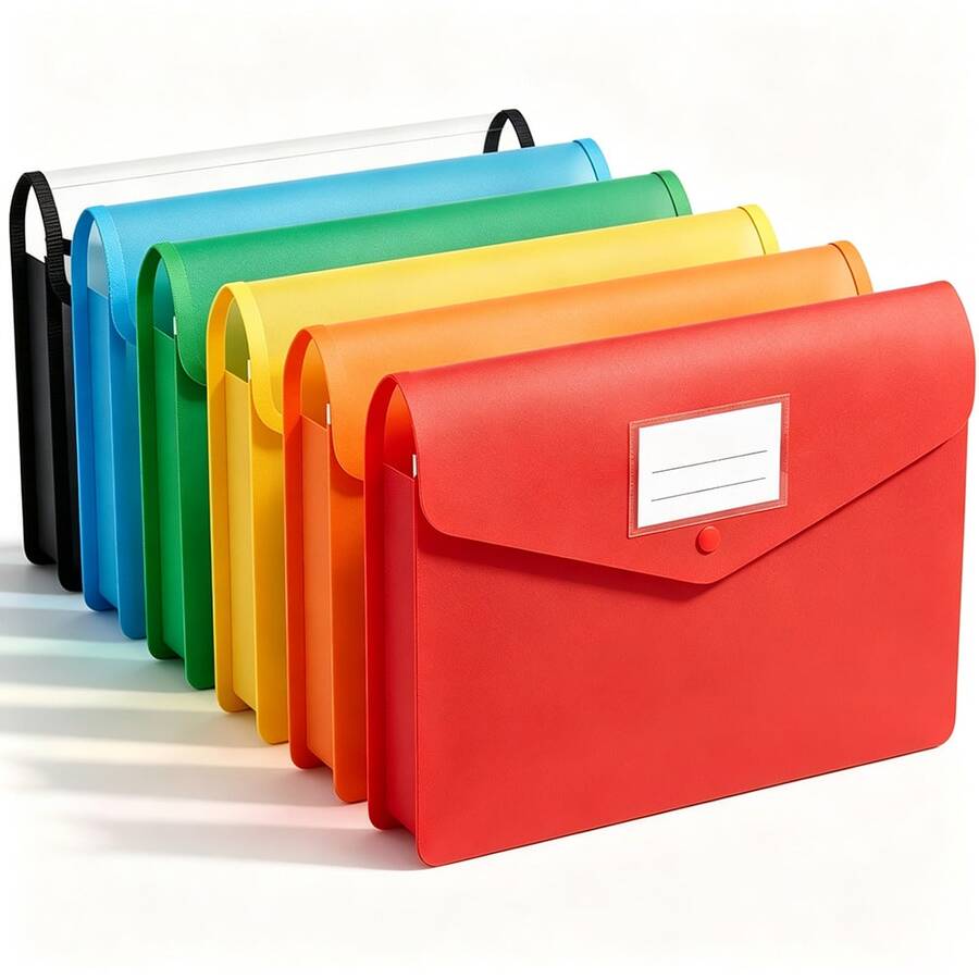 1pc/6pcs Plastic Expanding File Folder, Designed For File Storage, With Snap Closure, Vibrant File Organizer, Accordion Style Pockets, Large Capacity - One size fits all - View 1
