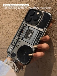 Recorder 1pc Fashionable Cassette Tape Print Shock-Proof Phone Case Compatible With Iphone 11 12 13 14 11Pro Max 12Pro Max 13Pro Max 14Pro Max XR 15 15Pro 15Pro Max, Series - Black - View 3