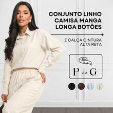 Women's Linen Set - Pants And Shirt With Buttons - Beige - View 2