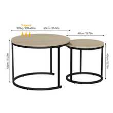 Juego de dos mesas de centro apilables, chapadas en roble, mesa de centro redonda de 60 cm de diámetro, estructura metálica, estilo moderno, adecuadas para salón, dormitorio o balcón. - Albaricoque - Ver 3