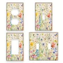 1 pieza Panel de interruptor de estilo bohemio con patrón colorido de insectos y flores, placa decorativa de pared para interruptor adecuada para casa de campo, campo, decoración de dormitorio - Multicolor - Ver 1
