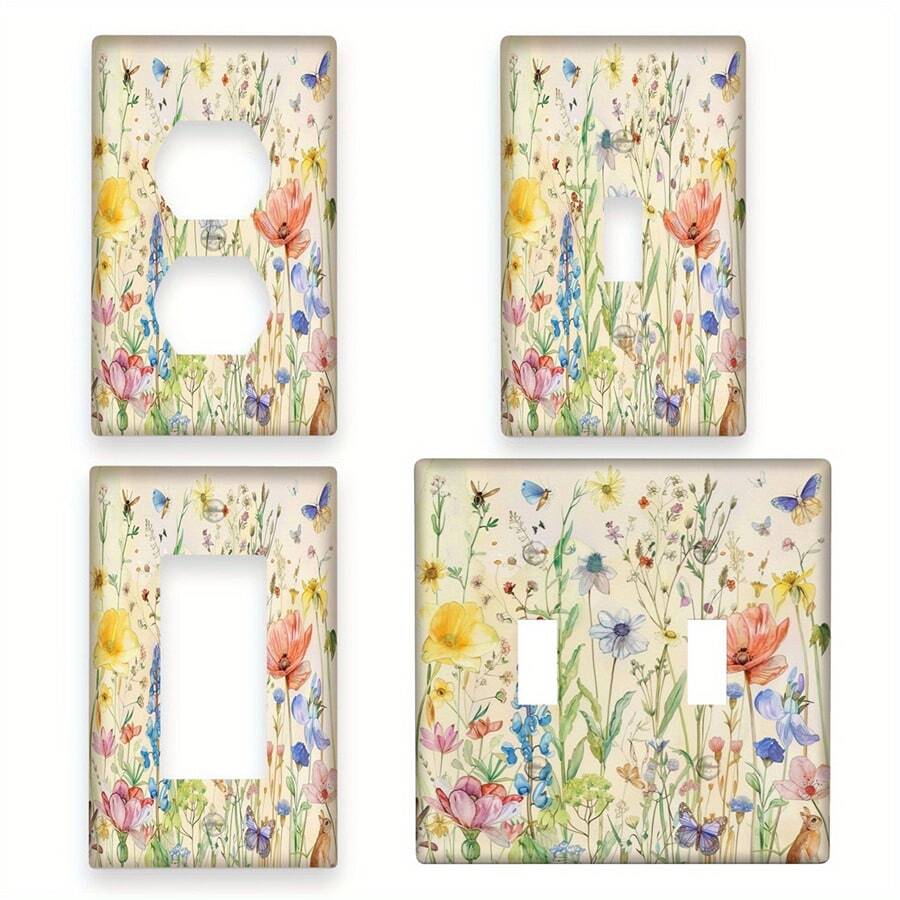 1 pieza Panel de interruptor de estilo bohemio con patrón colorido de insectos y flores, placa decorativa de pared para interruptor adecuada para casa de campo, campo, decoración de dormitorio - Multicolor - Ver 1