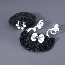 1 Set Cat & Dog Beret Hat & Bib 2 Pieces Set, Style Tweed Pet Accessories, Small/Medium Cat & Dog Birthday Party Costume, Photography Props Gift Box - Black - View 3