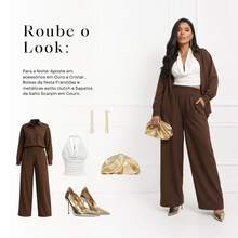 Women's Linen Set - Pants And Shirt With Buttons - Rust Brown - View 7