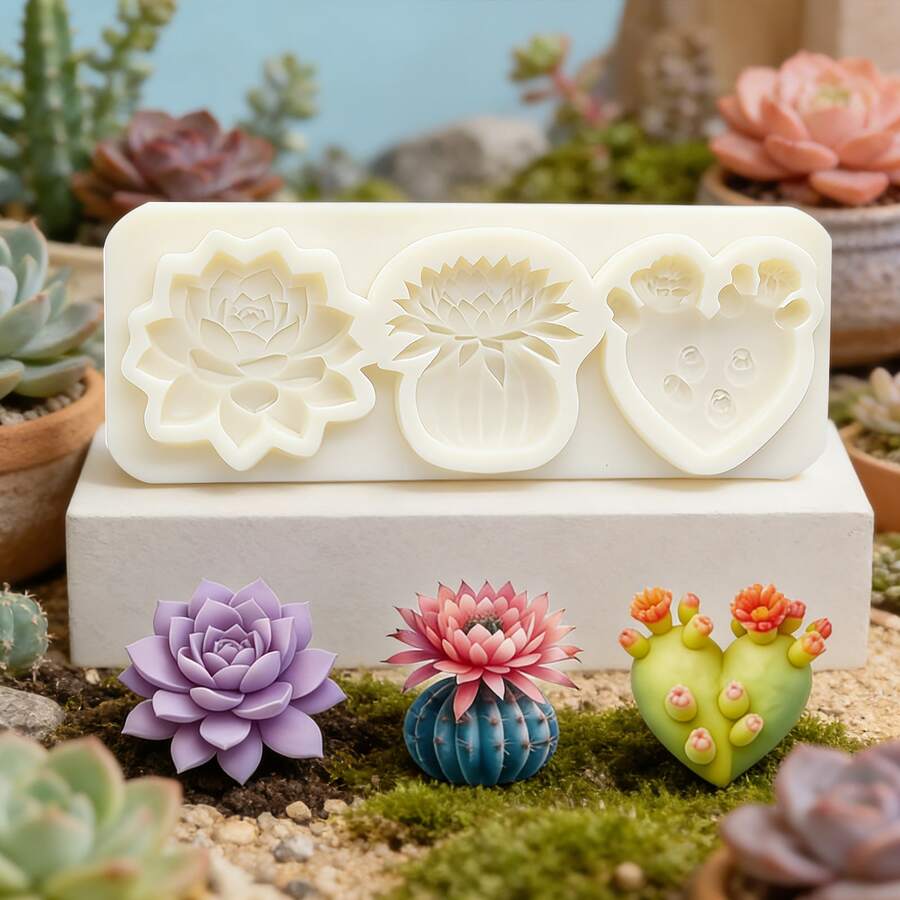 Khuôn silicon hình cây mọng nước chắc chắn, khuôn bánh pudding hình xương rồng sa mạc, dụng cụ làm bánh nhà bếp có thể tái sử dụng, có thể dùng để làm son dưỡng môi, bột nhào, kẹo cao su, mặt dây chuyền móc khóa và đồ trang trí bàn. - Xem 1
