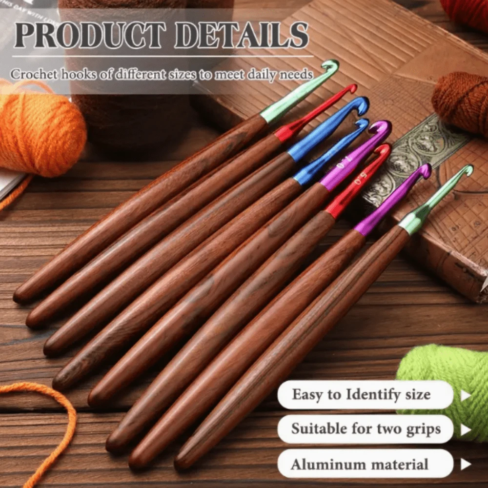 1/9pcs Crochet Hooks, 3mm-7mm Sizes Available, Colorful Aluminum Crochet Hooks With Wooden Handles, Suitable For Crocheting Yarn, Ideal For Sewing DIY Projects - Crochet Needles - View 1