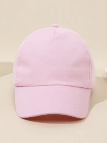 1pc Kids' Solid Color Baseball Cap With Ear Flaps, Adjustable Mesh Sun Hat For Toddler Girls, Suitable For Outdoor, Beach, Daily Use - Pink - View 3