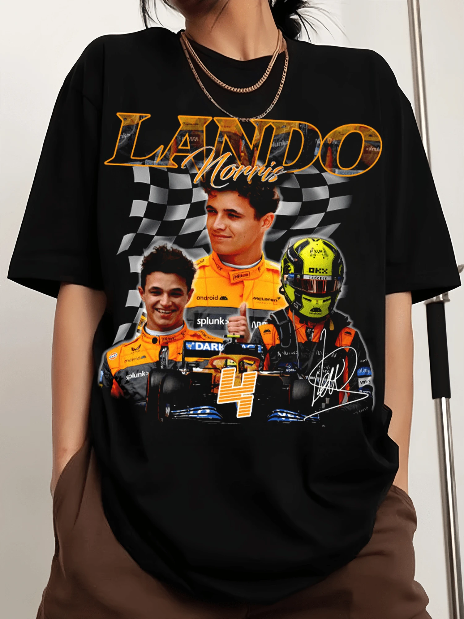 Landos Norris F-ONE Racing Graphic Sweatshirt, Printed Men's Sports T-Shirt With Crew Neck And Short Sleeves - Black - View 1