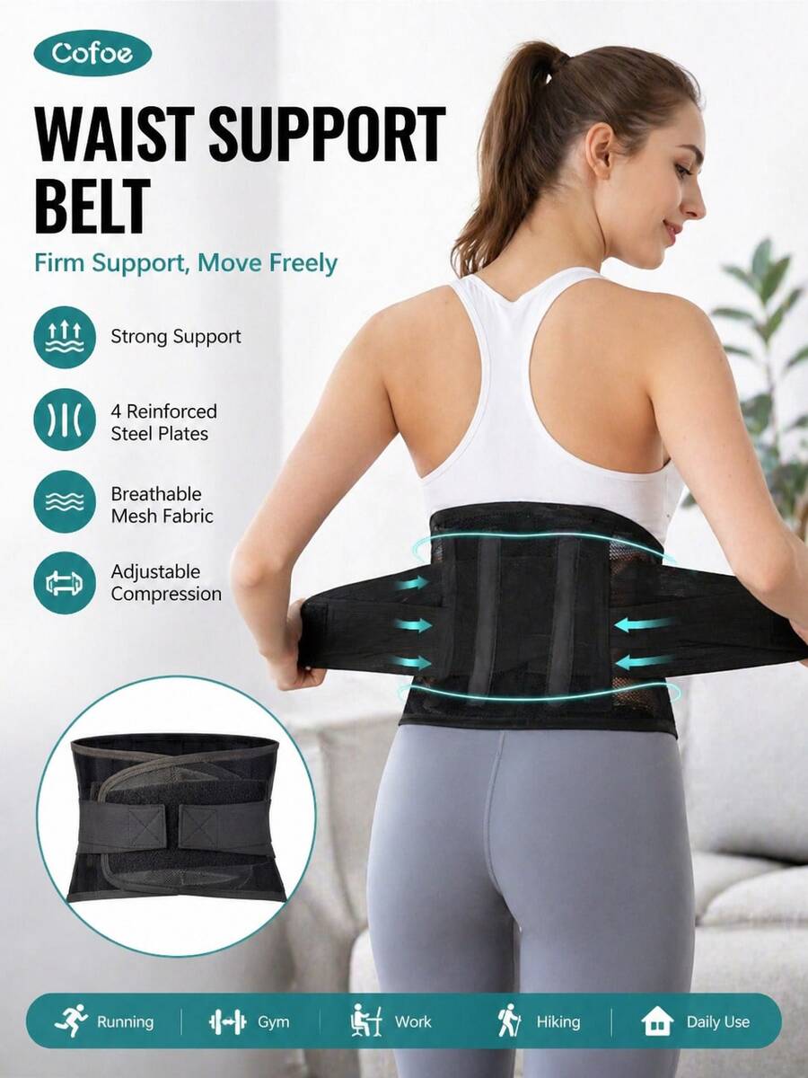 Cofoe Adjustable Lumbar Support Belt, Breathable Mesh Lower Back Brace ...
