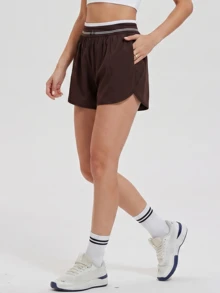 Quần short thể thao cạp chun có lớp lót - màu nâu - Xem 1