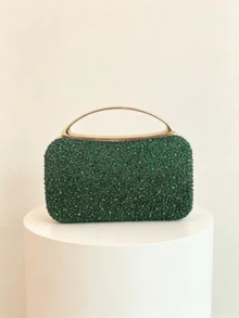 Elegant Jade Green Shiny Formal Clutch Bag, Fashionable Gold Frame Evening Wallet, Designed For Women - Dark Green - View 7