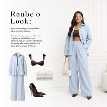 Women's Linen Set - Pants And Shirt With Buttons - Baby Blue - View 7