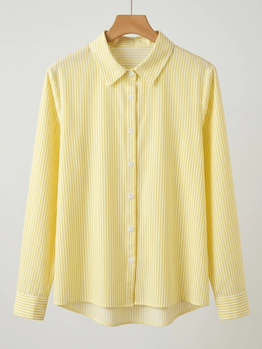 Frenchy Striped Print Drop Shoulder T-Shirt - Màu vàng - Xem 1