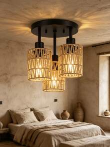 1/3 Peças Abajures de Rattan Boho - 14,99cm de Altura, 12,7cm de Largura, Design Cilíndrico Trançado para Lâmpadas de Chão, Pendentes, Lustres e Arandelas de Parede - Semicírculo - Visão 1