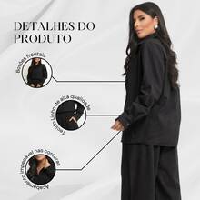 Women's Linen Set - Pants And Shirt With Buttons - Black - View 6
