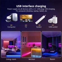 USB 3535 RGB LED灯条，配备24键红外遥控器，可灵活变换颜色，适用于电视背光、派对和家居氛围营造 - IR 24-key RGB light strip - 查看 5